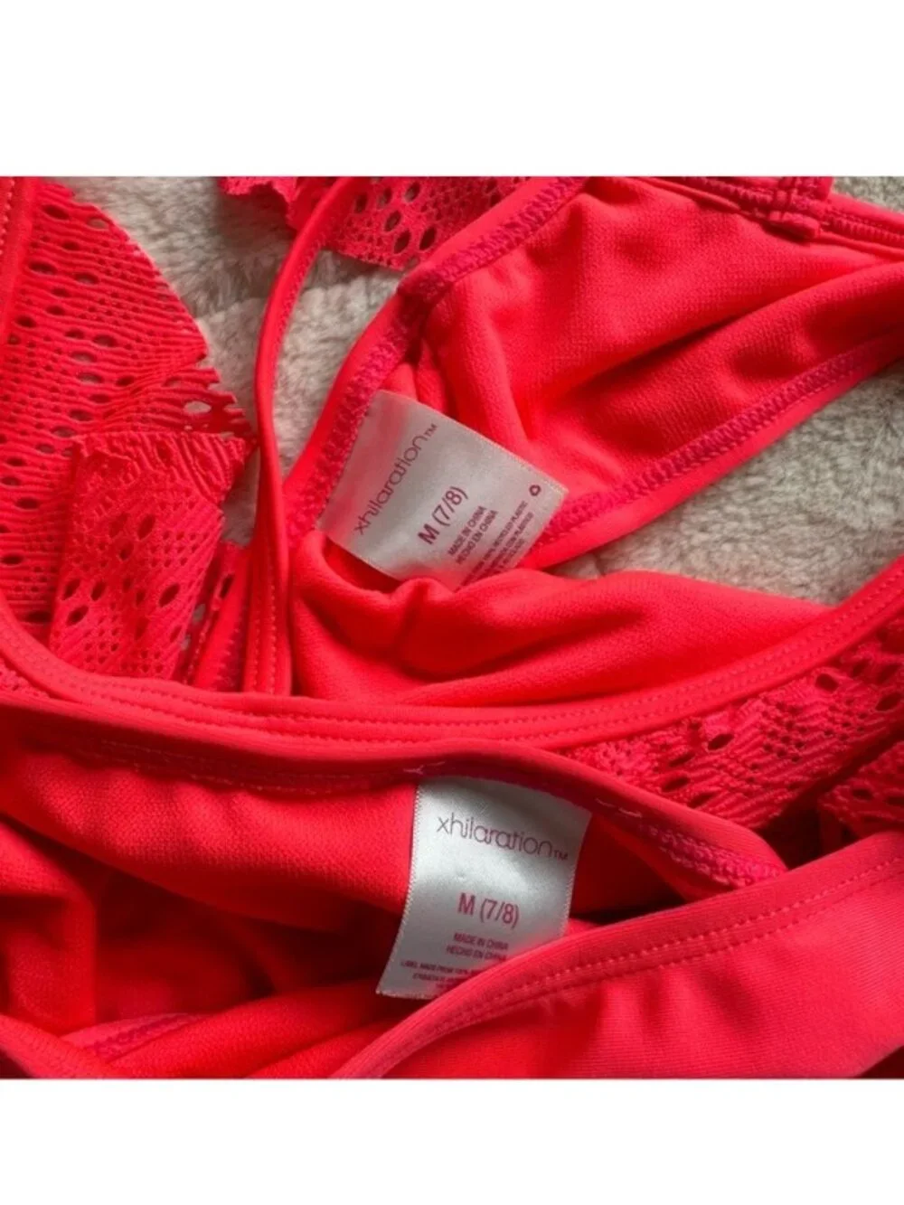 Xhilaration | Neon Coral Lace Ruffle Bikini Swimsuit Set | Size Medium (7/8)